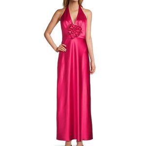 Antonio Melani Pink Flower Dress. Fuschia halter satin size zero like new